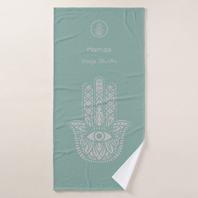 Seafoam Green Yoga Studio Hamsa Customisable Bath Towel (Bath Towel)