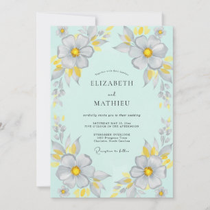 Seafoam Grey Anemone Wedding Invitation