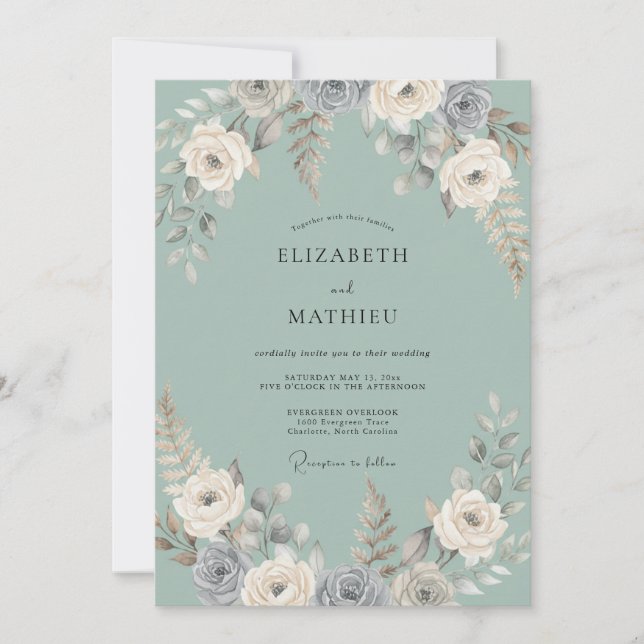 Seafoam Grey Foliage Eucalyptus Wedding Invitation (Front)