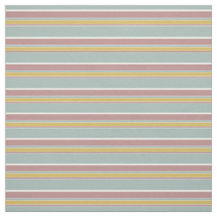 Seafoam Grey Ochre Yellow Mauve Stripes Pattern Fabric