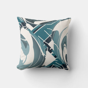 Seafoam Grey Off-white Diagonal Floral Design Cushion