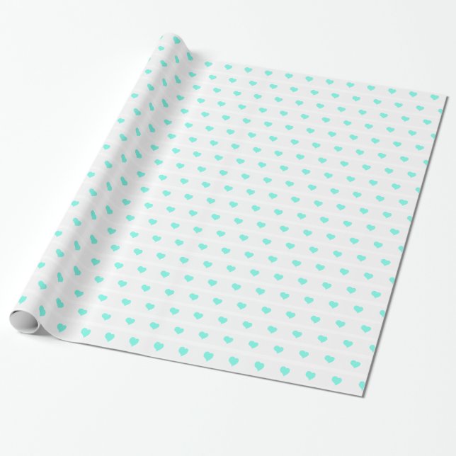 Seafoam Hearts Wrapping Paper (Unrolled)