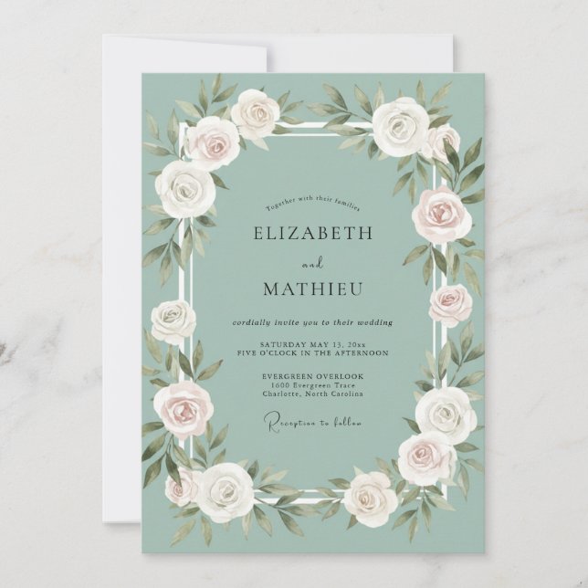 Seafoam Ivory Foliage Eucalyptus Wedding Invitation (Front)