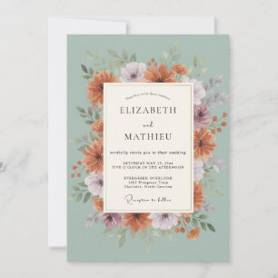 Seafoam Lavender Leafy Wedding Invitation