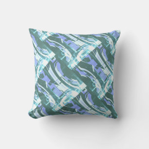 Seafoam Lavender White Grey-Green Diagonal Motif  Cushion