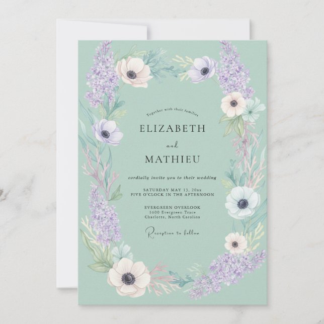 Seafoam Lilac Anemone Wedding Invitation (Front)
