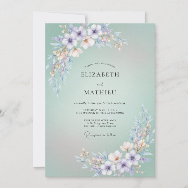 Seafoam Lilac Petal Wedding Invitation (Front)