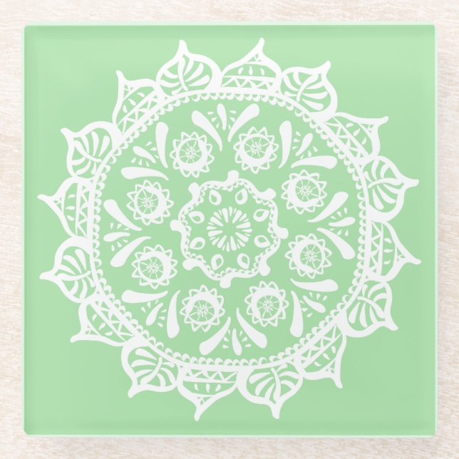 Seafoam Mandala Glass Coaster (Front)