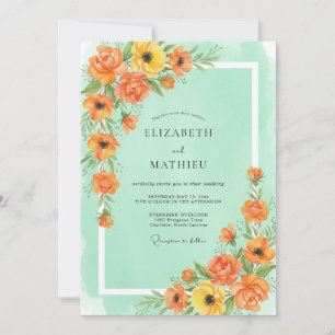 Seafoam Marigold Poppy Wedding Invitation