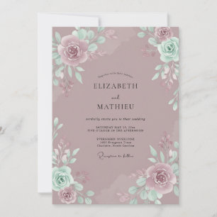 Seafoam Mauve Peony Wedding Invitation