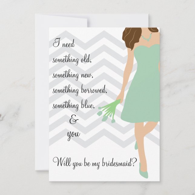 Seafoam Mint Chevron Will You Be My Bridesmaid Invitation (Front)