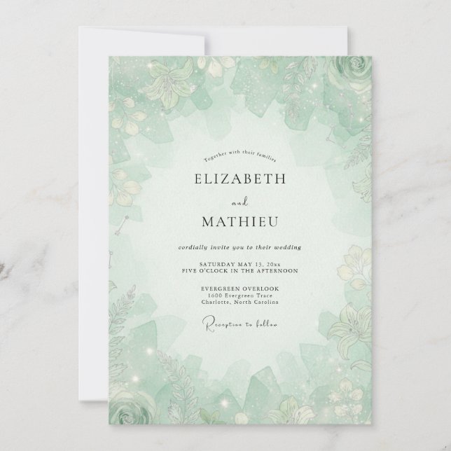 Seafoam Mint Foliage Grey Eucalyptus Wedding Invitation (Front)