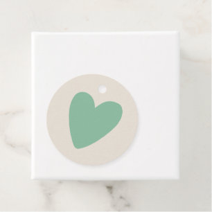 Seafoam Mint Green Beige Heart Favour Tag Round