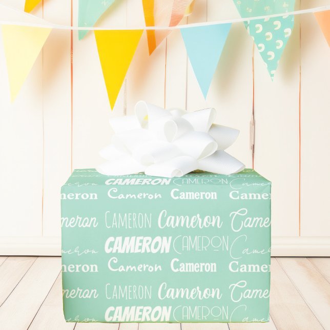 Seafoam Mint Green Birthday Personalised Name Wrapping Paper (Creator Uploaded)