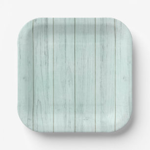 Seafoam Mint Green Pastel Turquoise Rustic Wood Paper Plate