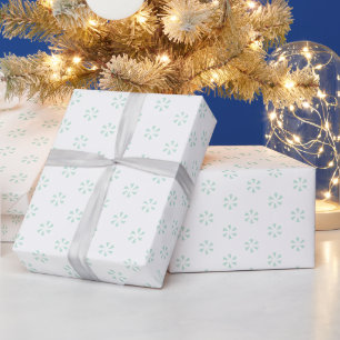 Seafoam mint green white flowers, snowflakes gift wrapping paper