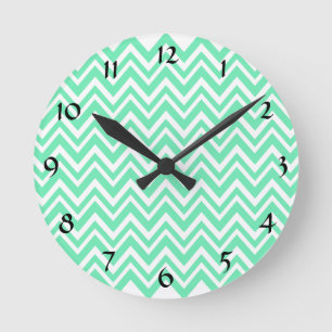 Seafoam Mint Green Zigzgag Pattern Round Clock