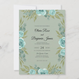 Seafoam Mint Petal Wedding Invitation