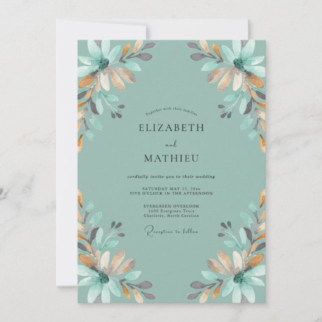 Seafoam Ochre Painted Wedding Invitation (Front)