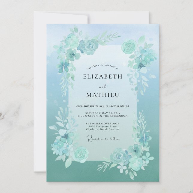Seafoam Painted Leaf Wedding Invitation (Front)