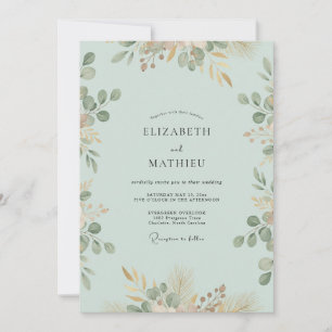 Seafoam Peach Eucalyptus Wedding Invitation