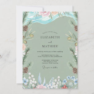 Seafoam Pine Evergreen Eucalyptus Wedding Invitation