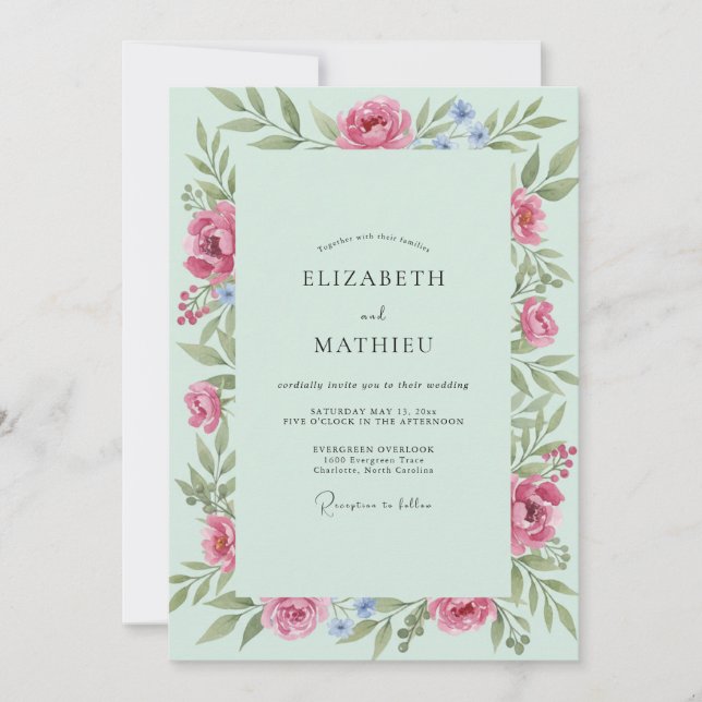 Seafoam Pink Blossom Wedding Invitation (Front)