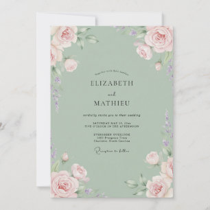 Seafoam Pink Peony Wedding Invitation