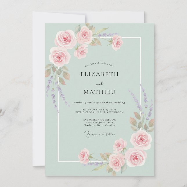 Seafoam Pink Watercolor Wedding Invitation (Front)