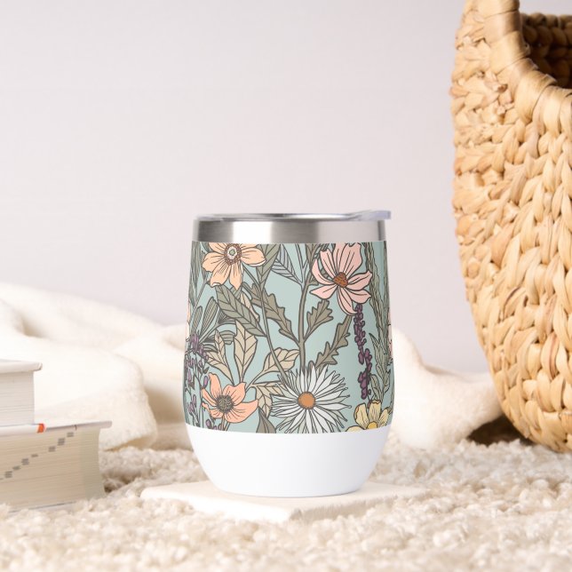 Seafoam Pink Yellow Retro Wildflower (Living Room)