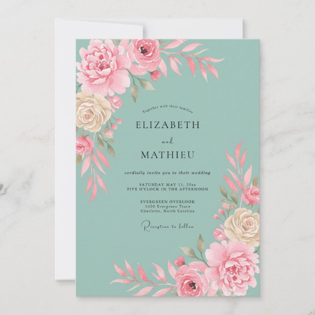 Seafoam Refined Springtime Wedding Invitation (Front)