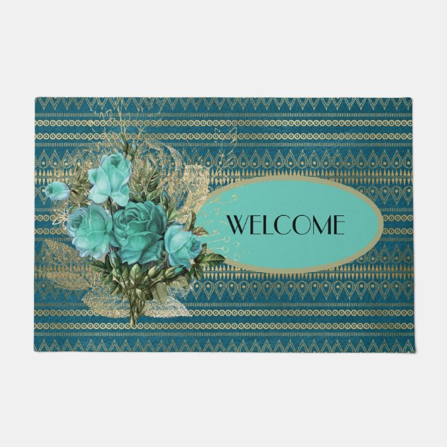 Seafoam Roses Bouquet  Doormat (Front)
