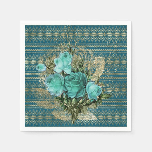 Seafoam Roses Bouquet Napkin (Front)