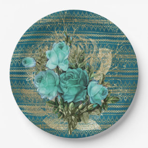 Seafoam Roses Bouquet Paper Plate