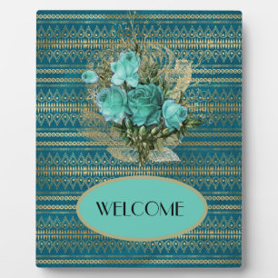 Seafoam Roses Bouquet Welcome Tabletop Plaque