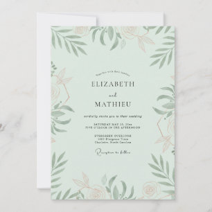 Seafoam Sage Leafy Wedding Invitation