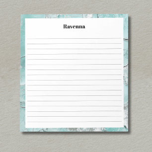 Seafoam Silver Marble Border Custom Name Lined Notepad