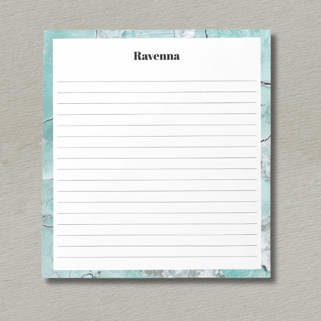 Seafoam Silver Marble Border Custom Name Lined Notepad (Creator Uploaded)