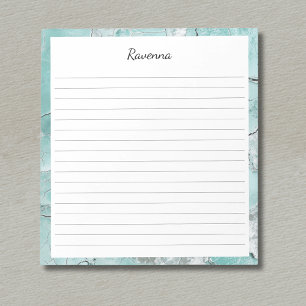 Seafoam Silver Marble Border Custom Name Lined Notepad