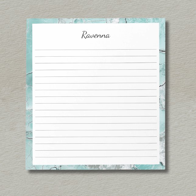 Seafoam Silver Marble Border Custom Name Lined Notepad (Creator Uploaded)