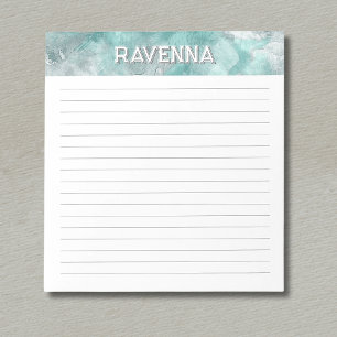 Seafoam Silver Marble Decorative Custom Name Lined Notepad