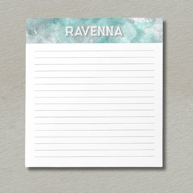Seafoam Silver Marble Decorative Custom Name Lined Notepad (Creator Uploaded)