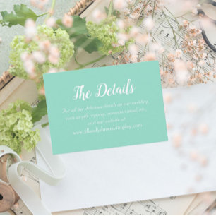Seafoam Simple Style Wedding Details Enclosure Card