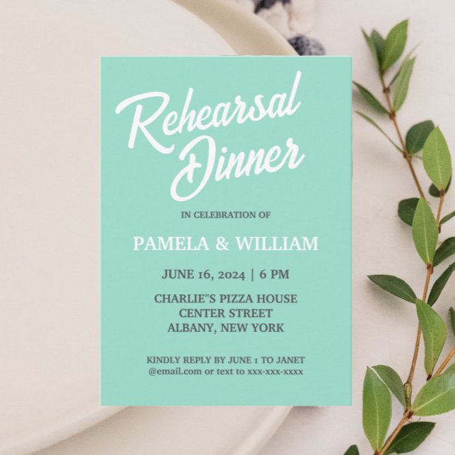 Seafoam Simple Style Wedding Rehearsal Dinner Invitation (In Situ Wedding)