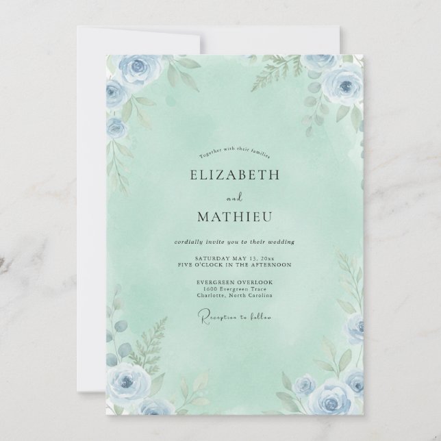 Seafoam Sky Anemone Wedding Invitation (Front)