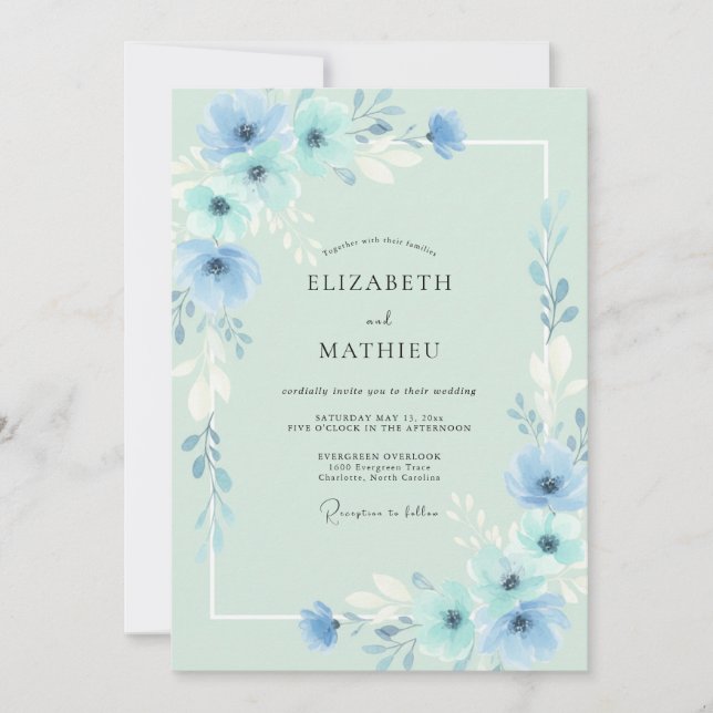Seafoam Sky Foliage Eucalyptus Wedding Invitation (Front)
