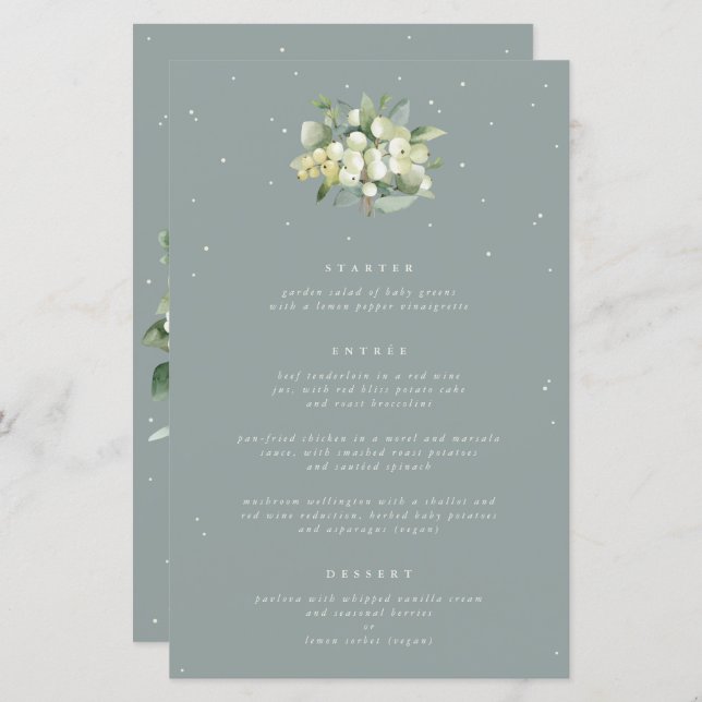 Seafoam Snowberry+Eucalyptus 3 Course Wedding Menu (Front/Back)