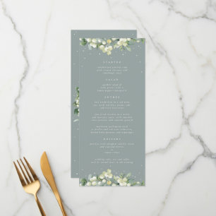 Seafoam Snowberry+Eucalyptus 4 Course Wedding Flat Menu