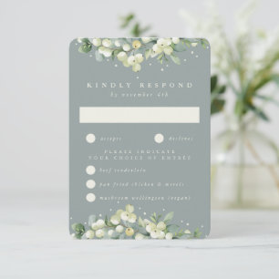 Seafoam Snowberry+Eucalyptus Edged Wedding RSVP Card