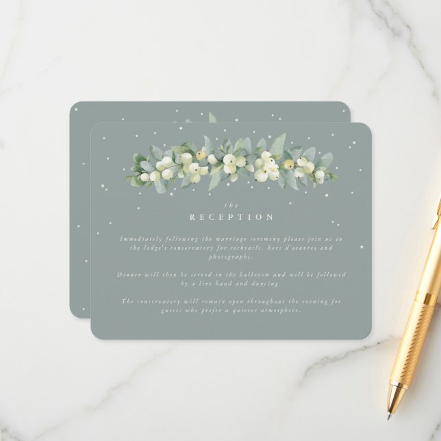 Seafoam Snowberry+Eucalyptus Garland Reception Enclosure Card (Front/Back In Situ)